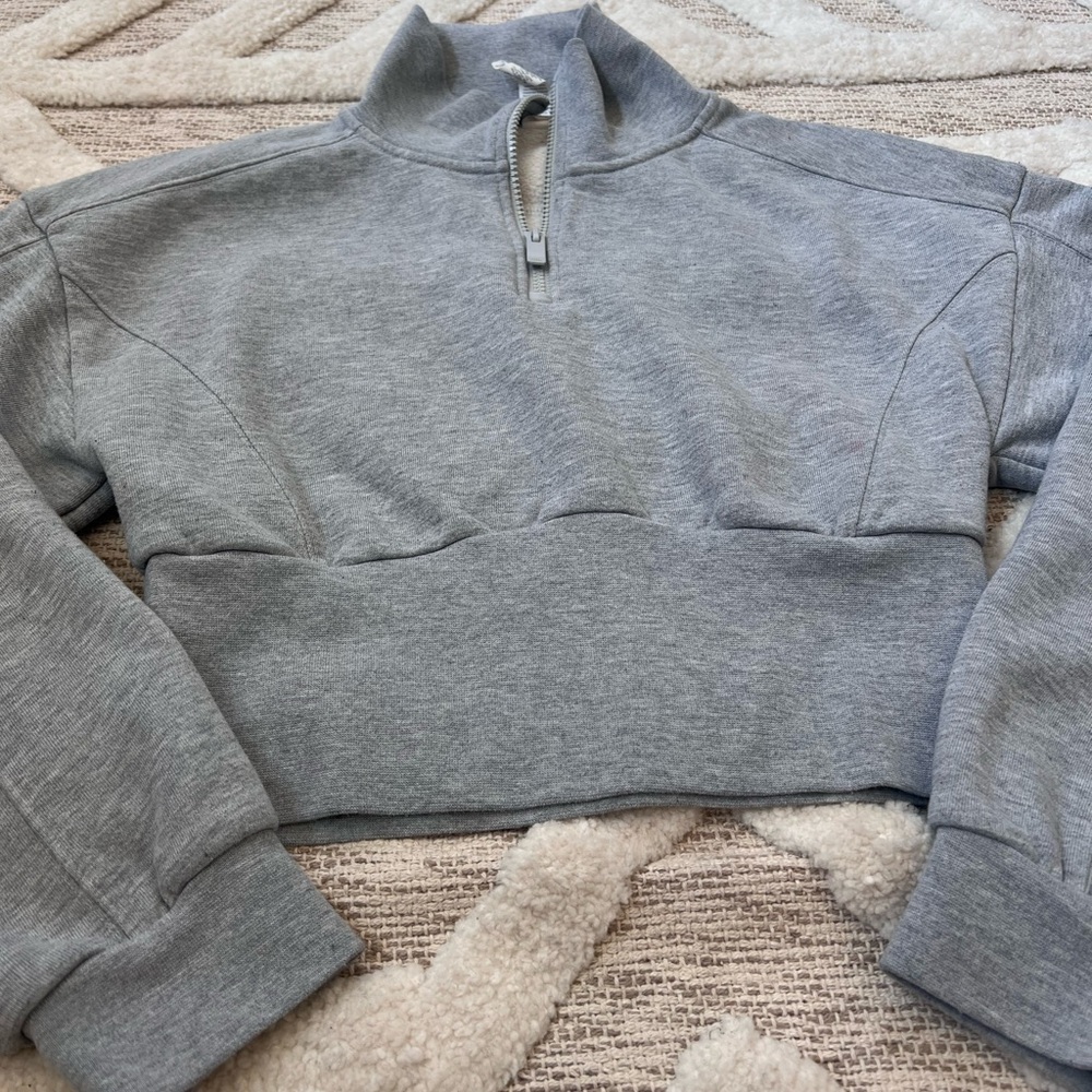 ALO Yoga Vixen Cropped Half Zip Pullover Heather Grey Cinched Waist Size Med - Picture 3 of 6